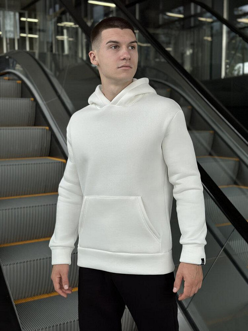 Тепле чоловіче худі на флісі з капюшоном молочне Pobedov 008 ЗИМА Київ - фото 1