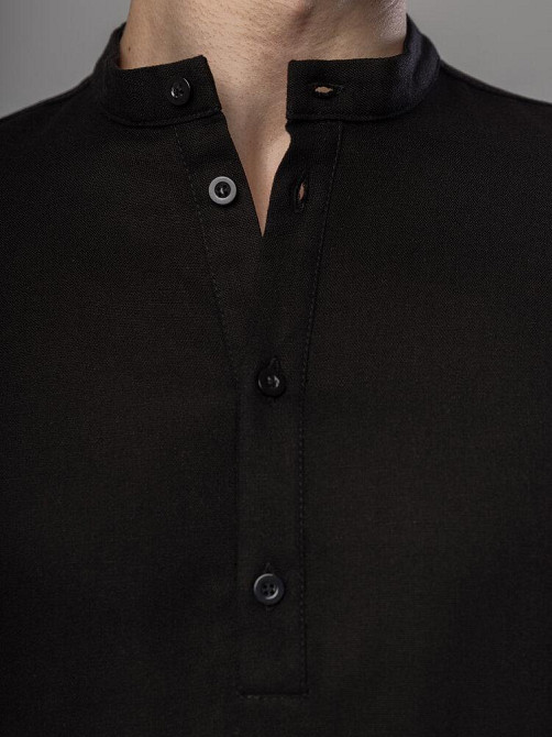 Черная мужская рубашка изо льна casual. Рубашка свободного кроя легкая черная Pobedov Exlnt Киев - изображение 2