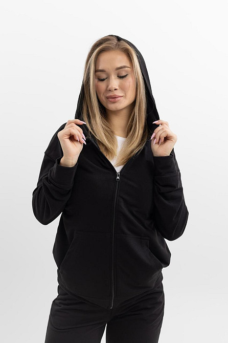 Модный удобный костюм унисекс из хлопка с капюшоном демисезонный чёрный для дома и прогулок Львов - изображение 6
