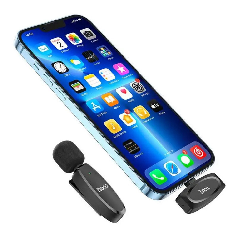 Мікрофон-петличка HOCO L15 iP Crystal lavalier wireless digital microphone Black Київ - фото 5