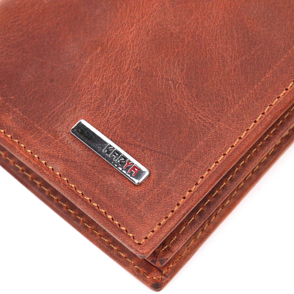 Мужское вертикальное портмоне без застежки в винтажной коже KARYA 21363 Рыжий Киев - изображение 6