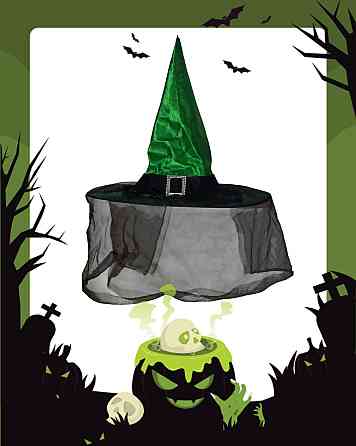 Шляпа Ведьмы с черной вуалью для Хэллоуина зеленый Киев