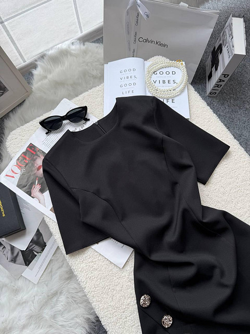 Жіноче базове мініплаття з декоративними ґудзиками креп костюмка Чорний, 46/48 Одеса - фото 3