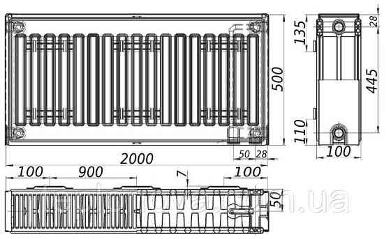 Радиатор стальной панельный KALITE 22 низ/справа 500х2000 (без INNER) Черновцы