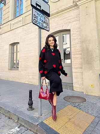 Жіночий теплий костюм двійка з сердечками дрібна машинна в'язка Одеса