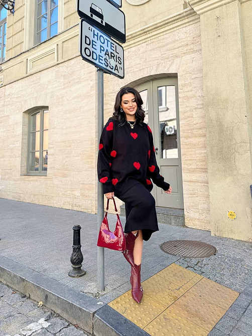 Женский теплый костюм двойка с сердечками мелкая машинная вязка Одесса - изображение 6