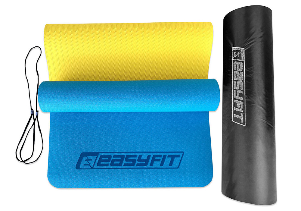 Килимок для йоги та фітнесу EasyFit TPE+TC 6 мм двошаровий + Чохол синій-жовтий Коломия - фото 8
