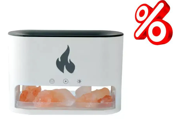 Соляная лампа Flame с ультразвуковым увлажнителем воздуха 3-в-1. Солевой светильник ночник белый Днепр - изображение 1