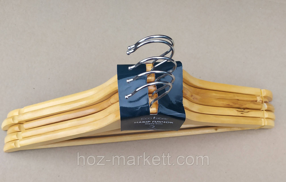 Вішалки плічка для одягу дерев'яні лаковані 5 шт. в уп із хромованим поворотним гачком Харків - фото 3