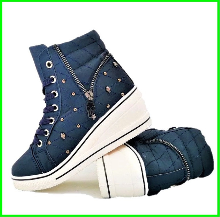 Женские Сникеры Кроссовки на Танкетке Синие Слипоны Мокасины на Платформе (размеры: 37,38,39) Днепр - изображение 4