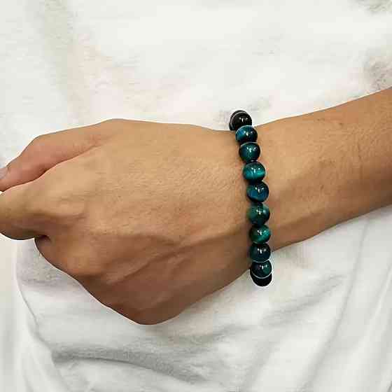 Браслет из темно-синего тигрового глаза 8 мм – натуральный камень удачи. Киев