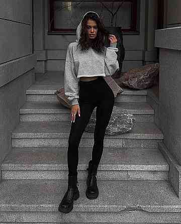 Жіночі базові лосини з високою посадкою рубчик Чорний, 54/56 Одеса