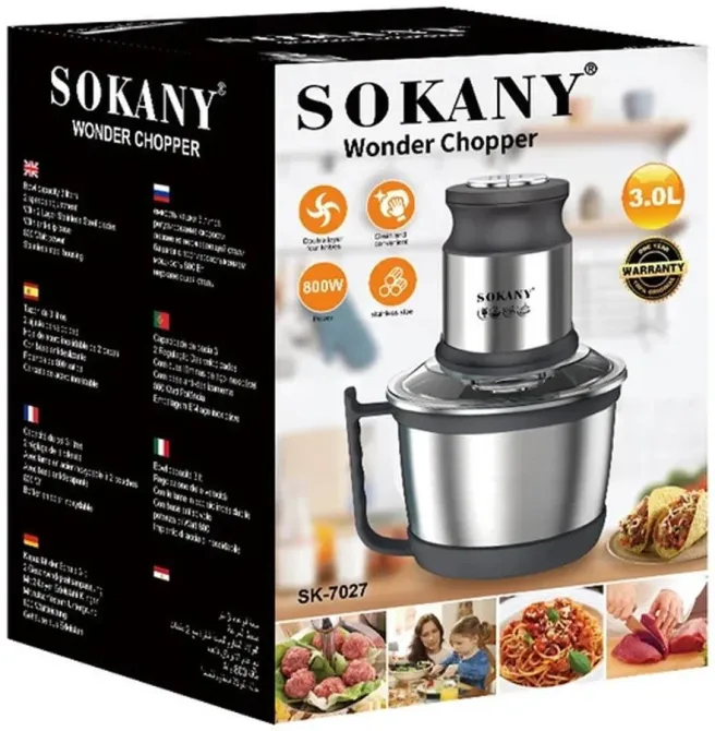 Измельчитель-блендер-чоппер SK-7027, 800 Вт, чаша 3 л, нержавеющая сталь, 4 ножа Одесса - изображение 8