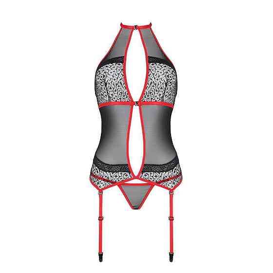 Корсет з пажами Passion SATARA CORSET S/M red, стрінги, мереживо, застібки спереду та ззаду Sex Aura Київ
