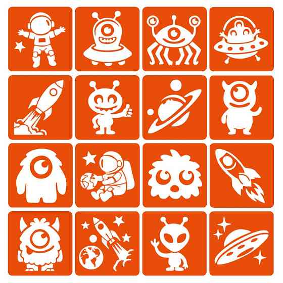 Набір трафаретів для біо-тату "Монстри та ракети №2" monsters-and-rockets-2-6x6-16 Вінниця