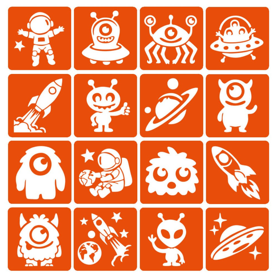 Набір трафаретів для біо-тату "Монстри та ракети №2" monsters-and-rockets-2-6x6-16 Вінниця - фото 1