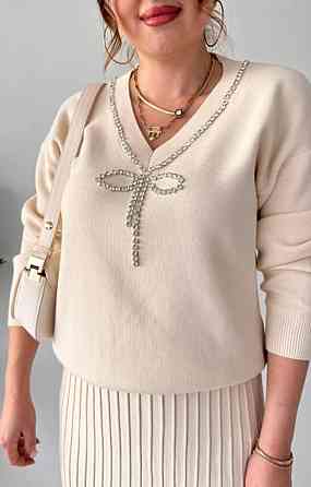 Женский теплый элегантный костюм: свитер и плиссированная юбка машинная вязка Одесса