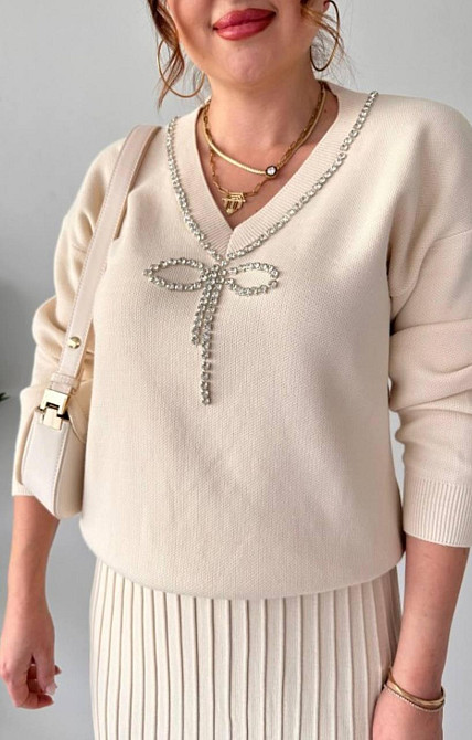 Жіночий теплий елегантний костюм: светр і плісирована спідниця машинна в'язка Одеса - фото 4