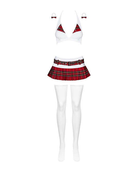 Эротический костюм школьницы с мини-юбкой Obsessive Schooly 5pcs costume L/XL, бело-красный, топ, юб Sex Aura Киев - изображение 5