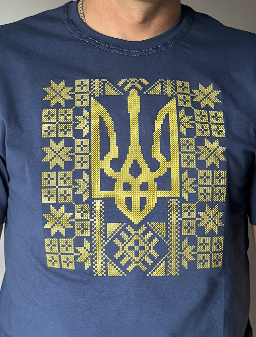 Чоловіча футболка вишиванка з великим тризубцем у синьому кольорі 3XL Київ - фото 2