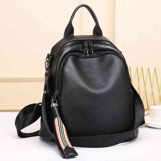 Шкіряний жіночий рюкзак міський 30х24х13, матова сумка на плечі, чорна Київ