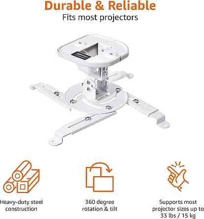 Кронштейн для проектора Amazon Basics Tilting Ceiling/Wall 15kg белый потолочный/настенный регулируемый Киев