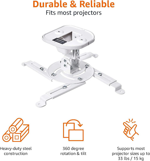 Кронштейн для проектора Amazon Basics Tilting Ceiling/Wall 15kg белый потолочный/настенный регулируемый Киев - изображение 6