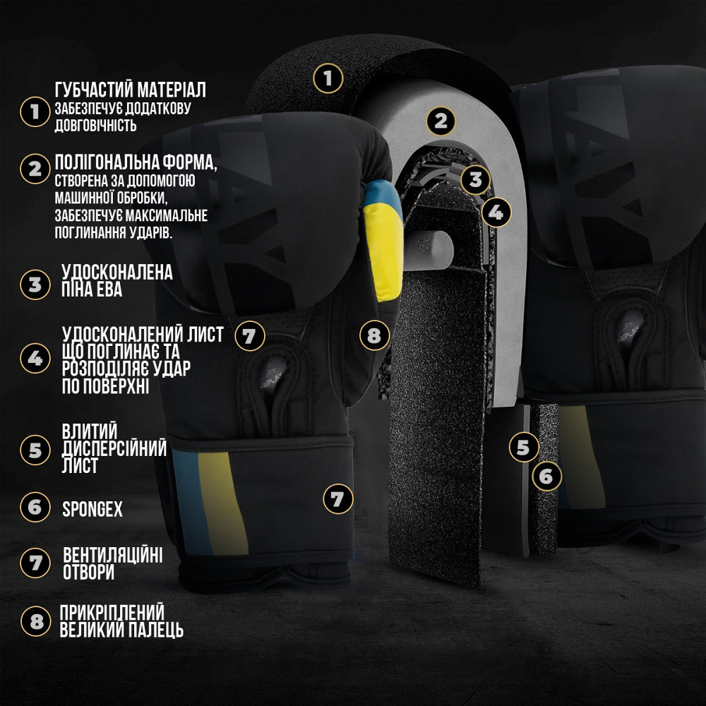 Боксерські рукавички для боксу та єдиноборств чорні на липучці 14 унцій PowerPlay 3021 Ukraine Київ - фото 13