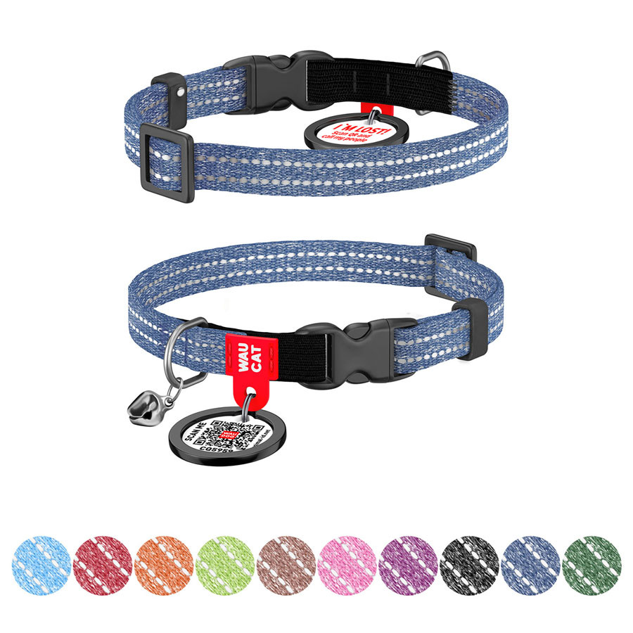 Нашийник для котів з відновленої бавовни WAUCAT Re-cotton з QR паспортом, світловідбиваючий, пл Коломыя - изображение 1