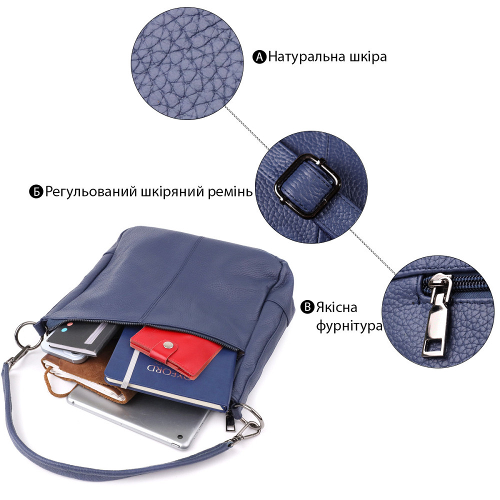 Сумка для жінок на два відділення з натуральної шкіри Vintage 23013 Синій Київ - фото 4