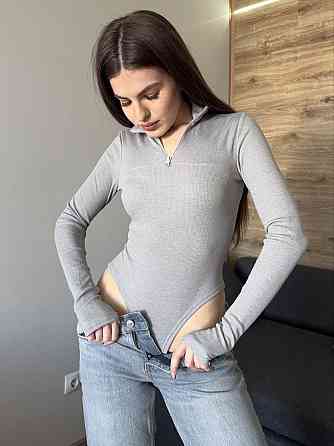 Женский утепленный базовый боди с молнией турецкий рубчик-мустанг на флисе Серый, 44 Одесса