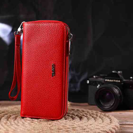 Яскравий гаманець для жінок з натуральної зернистої шкіри CANPELLINI 21615 Червоний Київ