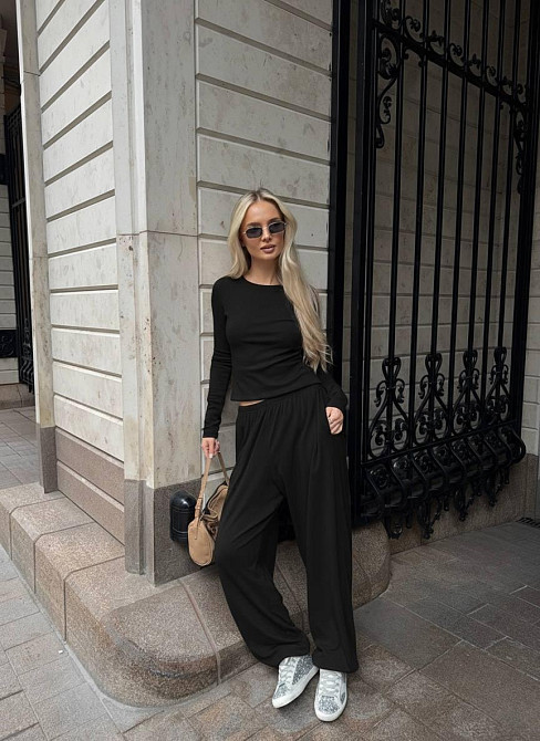 Жіночий стильний повсякденний костюм-двійка мікродайвінг Чорний, 44/46 Одеса - фото 3