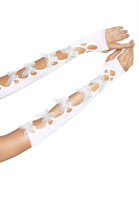 Мітенки Leg Avenue Butterfly applique arm warmers White, метелики Sex Aura Київ - фото 1