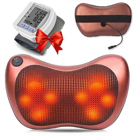 Масажна подушка Massage Pillow 8028 + Подарунок онометр на зап'ястя CK-102S / Роликовий масажер для шиї Київ