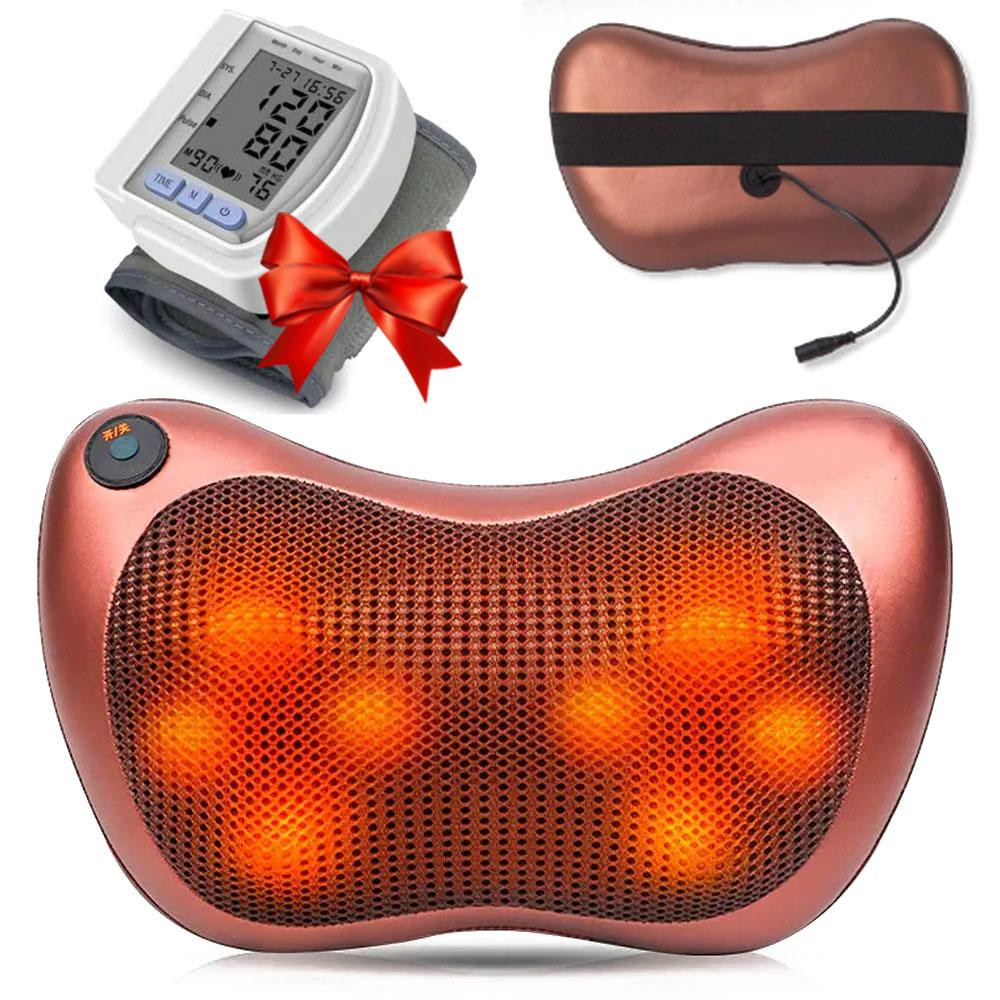 Масажна подушка Massage Pillow 8028 + Подарунок онометр на зап'ястя CK-102S / Роликовий масажер для шиї Київ - фото 1