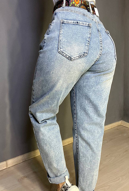 Джинси жіночі Dicesil 9160 Mom jeans comfort висока талія стрейчеві кольровий ремінь світло блакитні , світло- блакитний, З8, 38, 106 см, 131 см Київ - фото 2