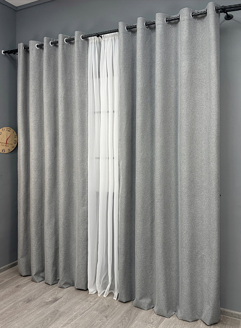 Комплект штор на люверсах VR-Textil Блэкаут двусторонний ASHEN NIGHT № 1845ш Серый 150х270 см 2 шт (37-0286) Киев - изображение 4