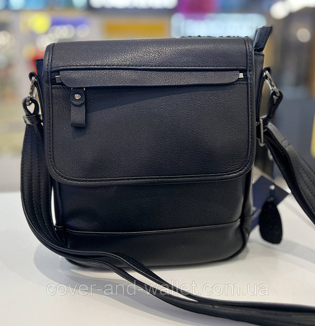 Оригинальная мужская сумка на плечо из натуральной черной кожи с навесным клапаном ST 7008 Киев - изображение 8