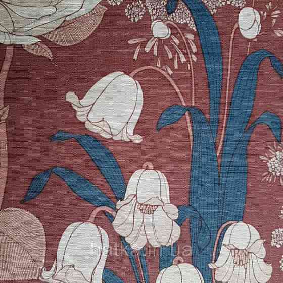 Шпалери вінілові Lutece Melody 51197010 квіти листя рожеві білі сині на бордовому тлі Київ