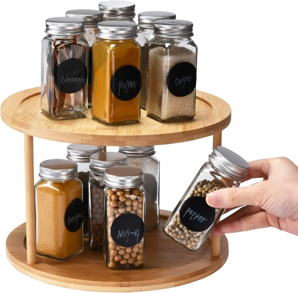 Полиця бамбукова двоярусна кругла кругла, що крутиться, полиця з бамбука( діаметр 30см, висота 20см) Кам'янець-Подільський - фото 3