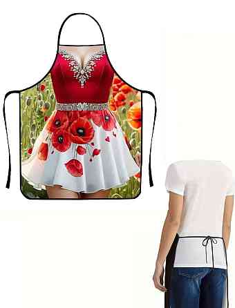 Фартух з приколом дівчина в сукні з маками 80 на 60 см різнобарвний Київ