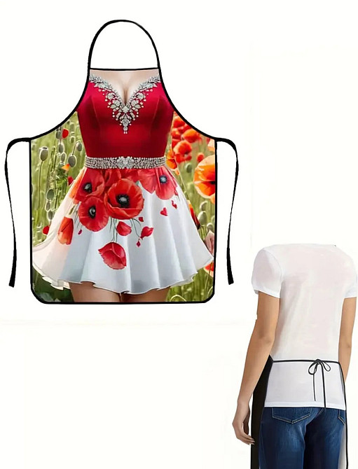 Фартух з приколом дівчина в сукні з маками 80 на 60 см різнобарвний Київ - фото 3