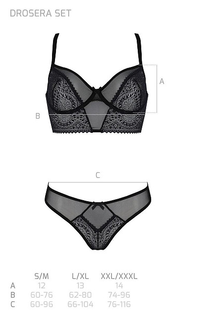 Комплект Passion DROSERA SET black, XXL/XXXL, сітка+мереживо, бюстьє та трусики танга Sex Aura Київ - фото 5