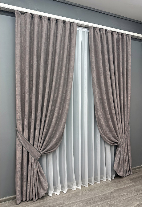 Комплект готових штор VR-Textil Жакард Sultan YL № 1210ш Сіро-пудровий 100х270 см 2 шт (31-482) Київ - фото 11