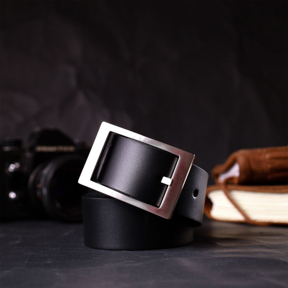 Кожаный брючный ремень для мужчин из квадратной пряжкой GRANDE PELLE 11678 Черный Киев - изображение 8