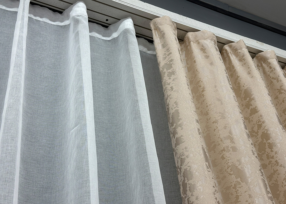 Комплект штор VR-Textil Лен Мрамор 100х270 2шт и Тюль 400х270 1713ш-1276т Айвори с белым 71-010/2 Киев - изображение 8