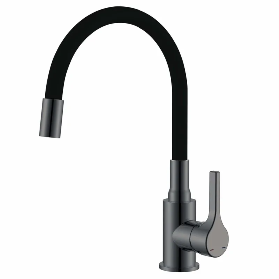 Змішувач для кухні Zerix Rex-011 Graphite Refl.Black з нержавіючої сталі (Колір графіт+силіконовий вилив чорний) (ZX6131) ( 21581 Харків