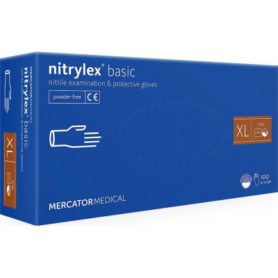 Медицинские перчатки Mercator Medical Nitrylex Basic Нитриловые Неопудренные диагностические Размер XL Синие 100 шт. (3.1008) (5906615004714) Винница - изображение 1