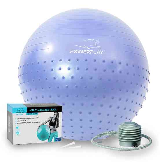 М'яч для фітнесу (фітбол) напівмасажний PowerPlay 4003 Ø75 cm Gymball Sky Blue + помпа Кам'янське